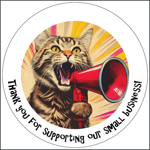 Retro Cat, Thank Your For Supporting Our Small Business, 2 inch label