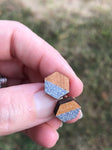 Hexagon Silver Glittery Wood Studs