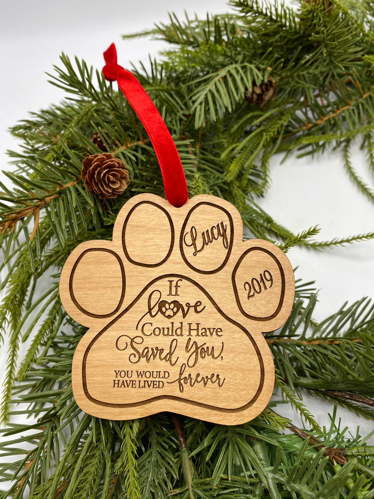 Memorial Pet Paw Print Personalized Wood Ornament