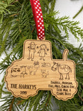 Tractor Shaped, Farm Life Family Wood Ornament