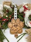 Paw Print Shaped Wood Ornament with Pet Names