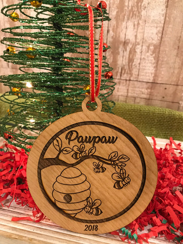 Bee Hive Wood Ornament, Personalized with the Name of Your Choice