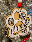 Layered Paw Print Shaped Ornament with Snowflakes Personalized